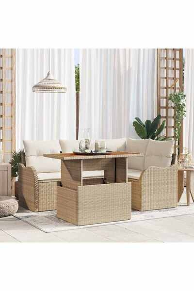 vidaxl Set de canapele pentru gradina 5 pcs Bej Rattan poli