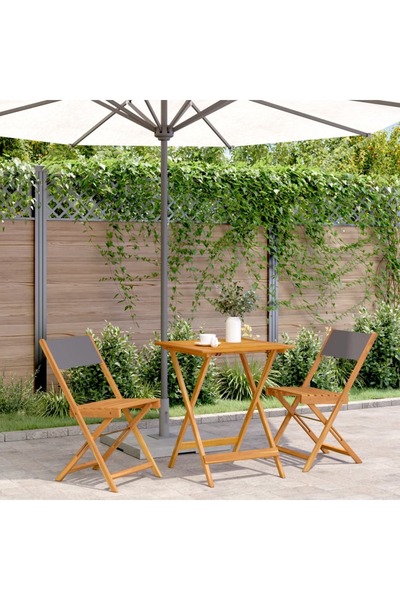 vidaxl Set mobilier bistro, 3 piese, textil antracit/lemn masiv