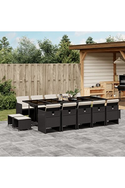 vidaxl Set mobilier de gradina cu perne, 15 piese, negru, poliratan