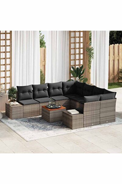 vidaxl Set de canapele pentru gradina cu perna 9 pcs Gri poliratan