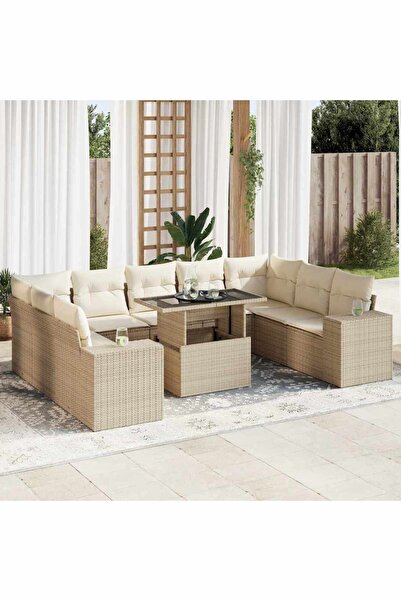 vidaxl Set canapele de gradina cu perne, 10 piese, bej, poliratan