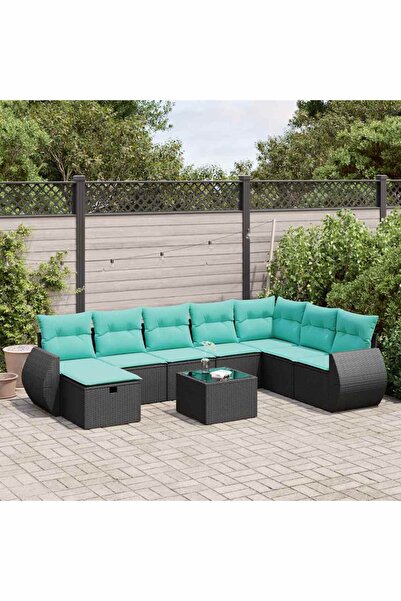 vidaxl Set mobilier de gradina cu perne, 9 piese, negru, poliratan