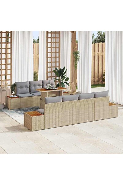 vidaxl Set de canapele pentru gradina cu perna 8 pcs Bej Rattan poli