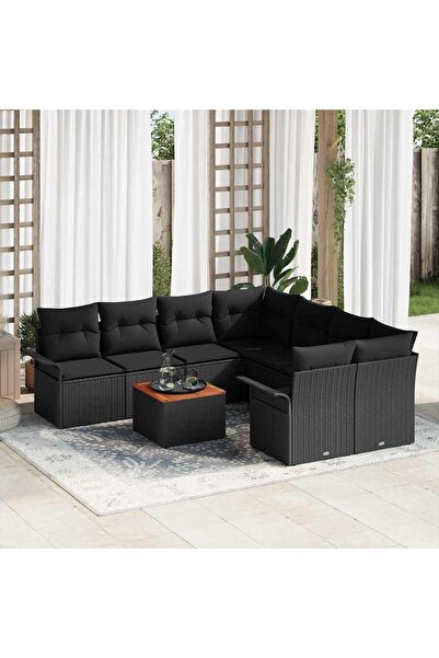 vidaxl Set de canapele pentru gradina cu perna 9 pcs Negru poliratan
