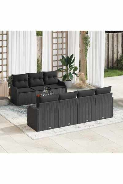 vidaxl Set de canapele pentru gradina 8 pcs Negru poliratan