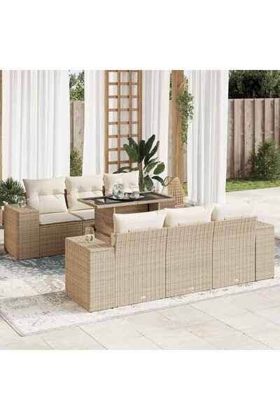 vidaxl Set canapele de gradina, 7 piese, cu perne, bej, poliratan