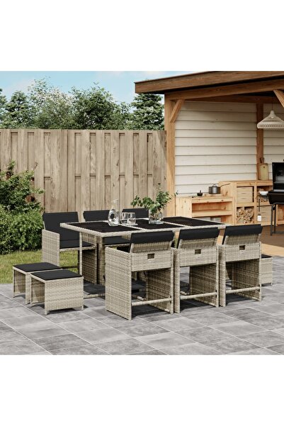 vidaxl Set mobilier de gradina cu perne 11 piese gri deschis poliratan