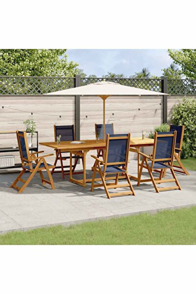 vidaxl Set mobilier de gradina, 7 piese, lemn masiv acacia/textilena