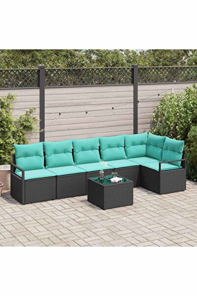 vidaxl Set de canapea 7 pcs Negru poliratan