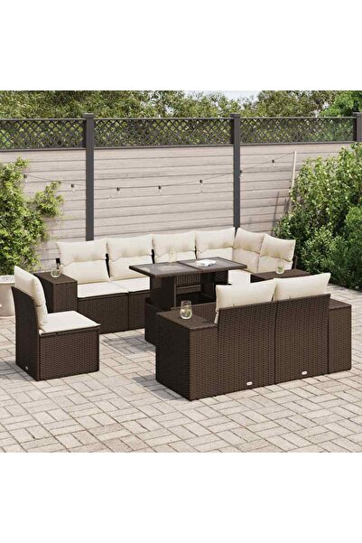 vidaxl Set canapele de gradina cu perne, 9 piese, maro, poliratan