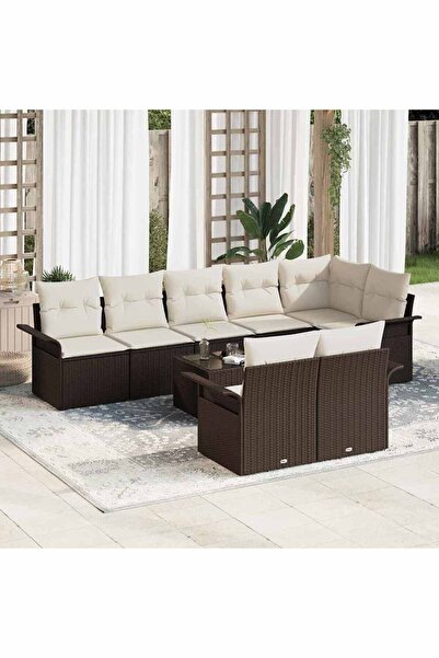 vidaxl Set de canapele pentru gradina cu perna 9 pcs Maro Rattan poli