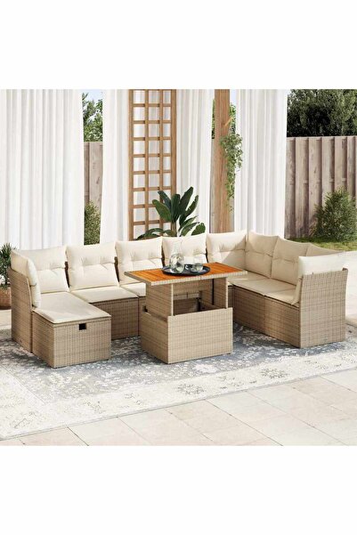 vidaxl Set canapele gradina cu perne 9 piese bej poliratan/lemn acacia
