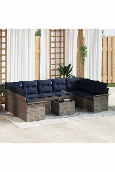 vidaxl Set de canapele pentru gradina cu perna 10 pcs Gri poliratan