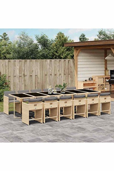 vidaxl Set mobilier gradina cu perne, 13 piese, bej combinat poliratan