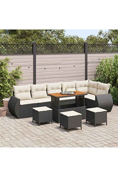vidaxl Set de canapele pentru gradina 10 pcs Negru poliratan