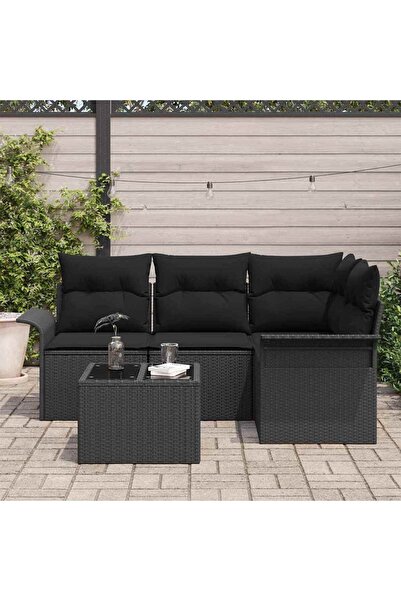 vidaxl Set de canapele pentru gradina 5 pcs Negru poliratan