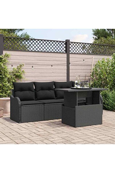 vidaxl Set de canapele pentru gradina cu perna 5 pcs Negru Rattan poli