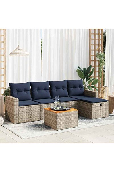 vidaxl Set mobilier gradina cu perne, 6 piese, gri, poliratan