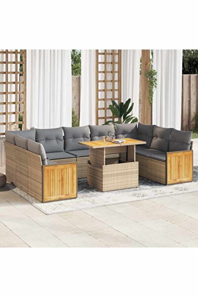vidaxl Set canapele de gradina cu perne, 10 piese, bej, poliratan