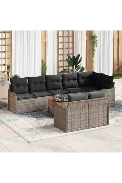 vidaxl Set de canapele pentru gradina cu perna 9 pcs Gri poliratan