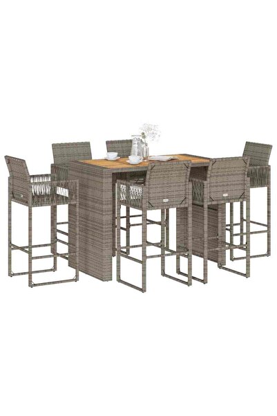 vidaxl Set bar de gradina 7 piese fara perne Salca¢m din polirattan gri