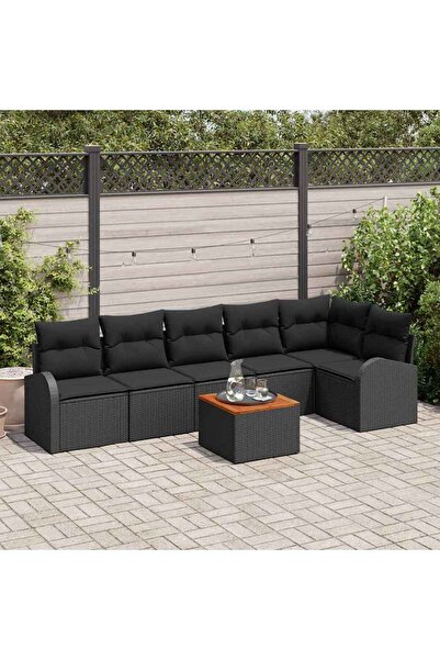 vidaxl Set de canapele pentru gradina cu perna 7 pcs Negru poliratan