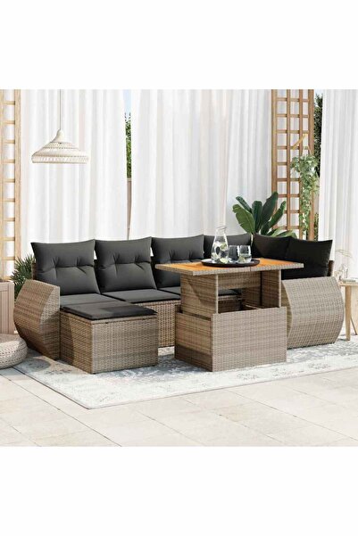 vidaxl Set canapele de gradina, 7 piese, cu perne, gri, poliratan