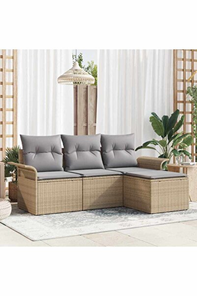 vidaxl Set de canapele pentru gradina cu perna 4 pcs Bej Rattan poli