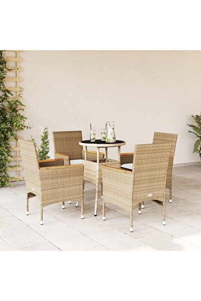 vidaxl Set mobilier de gradina cu perne 5 piese bej poliratan & sticla