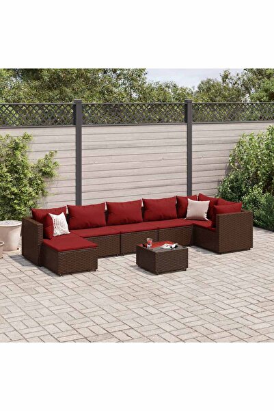 vidaxl Set mobilier de gradina cu perne, 8 piese, maro, poliratan
