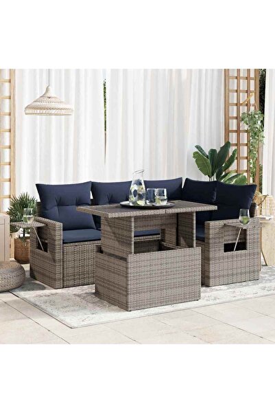 vidaxl Set mobilier de gradina cu perne, 5 piese,poliratan/lemn acacia