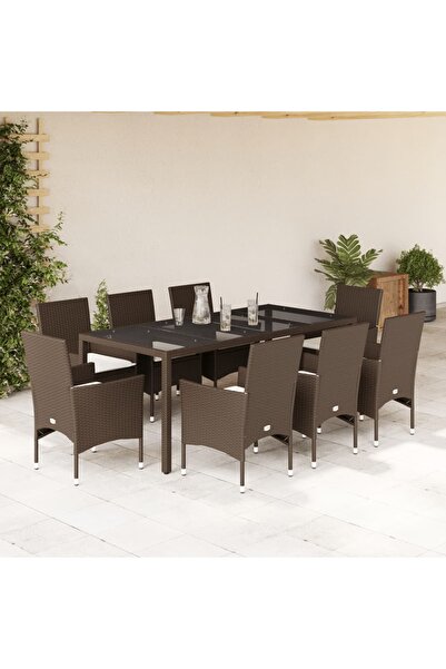 vidaxl Set mobilier de gradina cu perne 9 piese maro poliratan&sticla