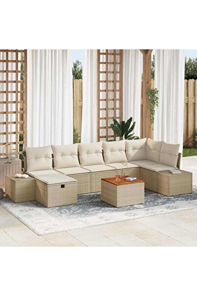 vidaxl Set de canapele pentru gradina cu perna 8 pcs Bej poliratan