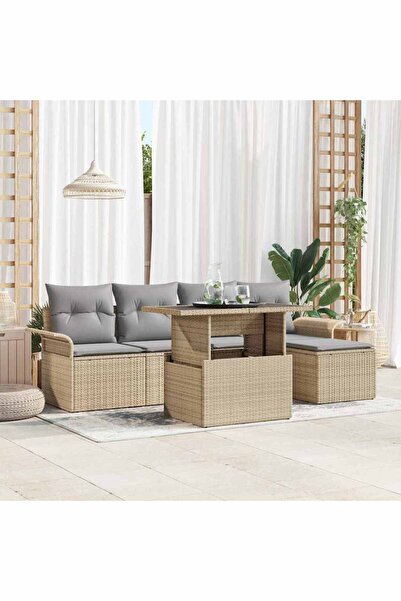 vidaxl Set de canapele pentru gradina cu perna 6 pcs Bej poliratan