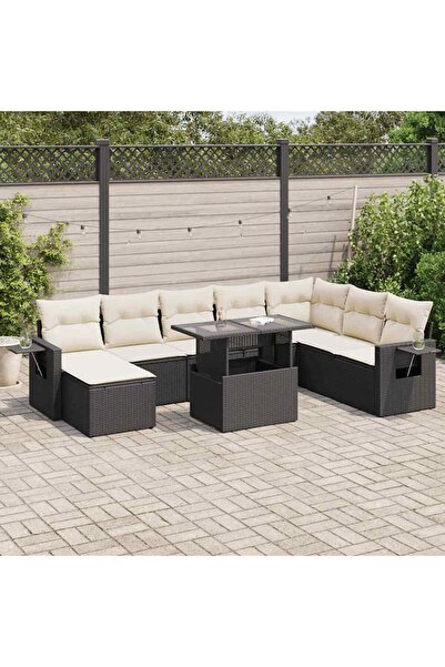 vidaxl Set mobilier de gradina cu perne, 9 piese, negru, poliratan