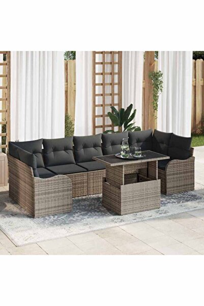 vidaxl Set de canapele pentru gradina cu perna 8 pcs Gri poliratan