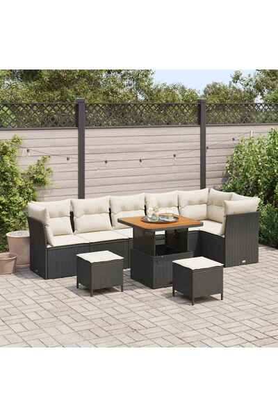 vidaxl Set de canapele pentru gradina 9 pcs Negru poliratan