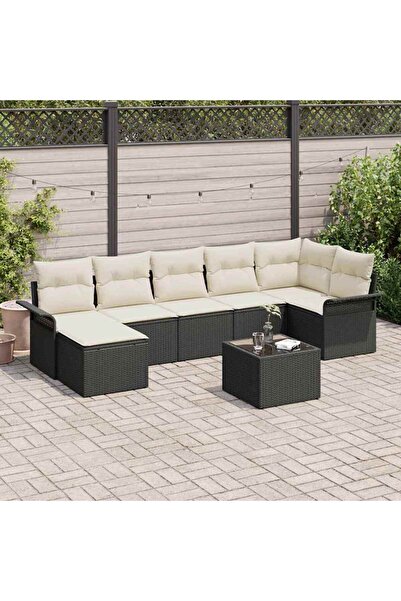 vidaxl Set de canapele pentru gradina cu perna 8 pcs Negru Rattan poli