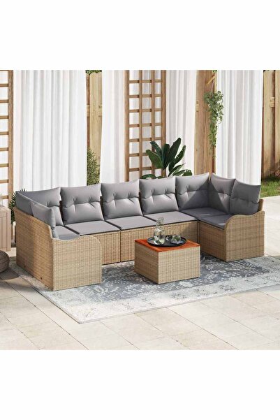 vidaxl Set de canapele pentru gradina cu perna 8 pcs Bej poliratan