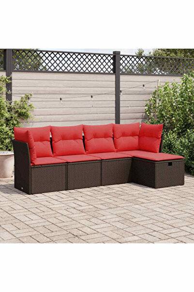 vidaxl Set canapele de gradina cu perne, 5 piese, maro, poliratan