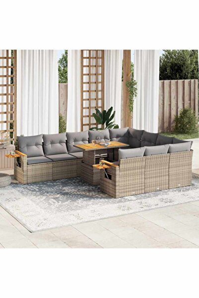 vidaxl Set canapele gradina perne 11 piese bej, poliratan/lemn acacia