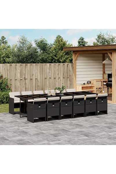 vidaxl Set mobilier de gradina cu perne, 13 piese, negru, poliratan