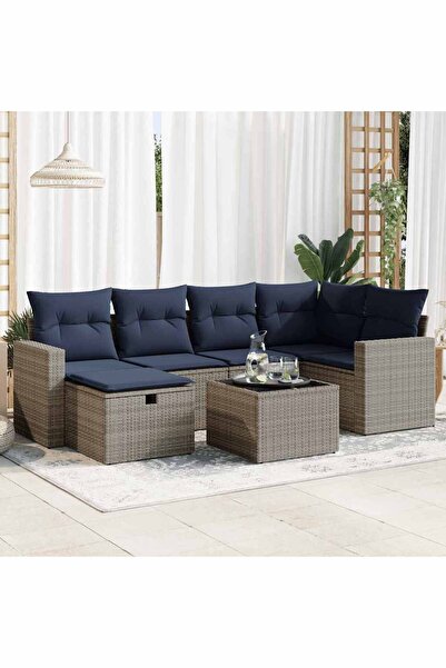 vidaxl Set canapele de gradina, 7 piese, cu perne, gri, poliratan
