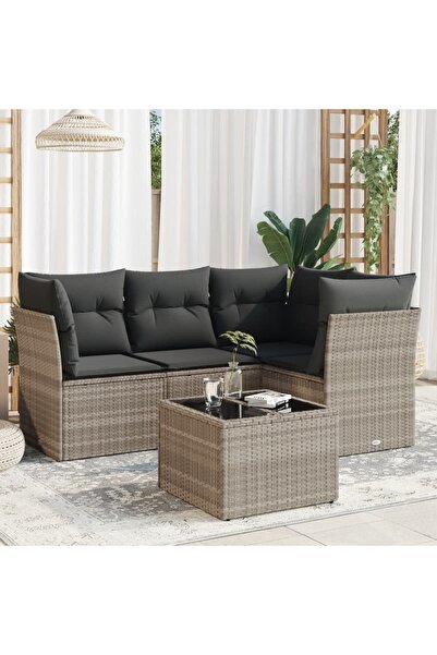 vidaxl Set canapele de gradina cu perne, 5 piese gri deschis poliratan