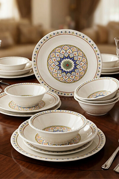 Keramika Sapphire Royal Beyaz Pergamon 24 Parça 6 Kişilik Yemek Takımı Profes...