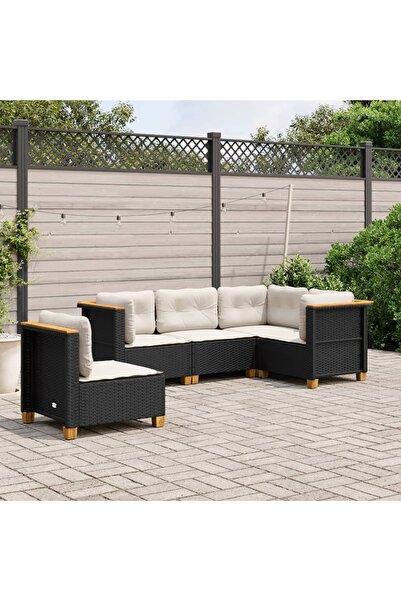 vidaxl Set mobilier de gradina cu perne, 5 piese, negru, poliratan