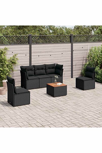 vidaxl Set mobilier de gradina cu perne, 6 piese, negru, poliratan