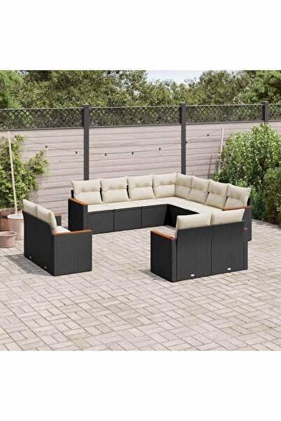 vidaxl Set canapele de gradina cu perne, 11 piese, negru, poliratan