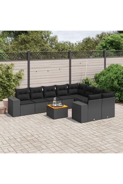 vidaxl Set canapele de gradina cu perne, 10 piese, negru, poliratan