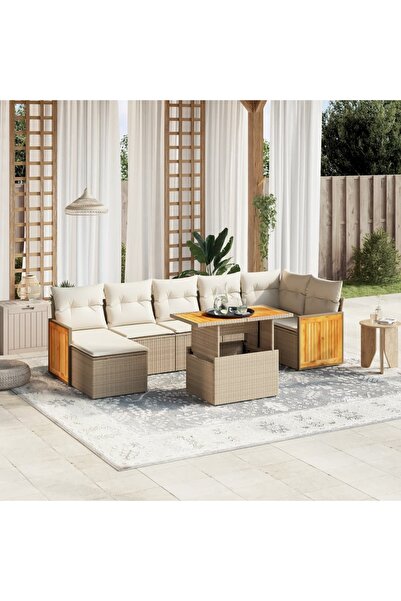 vidaxl Set canapele de gradina, 8 piese, cu perne, bej, poliratan
